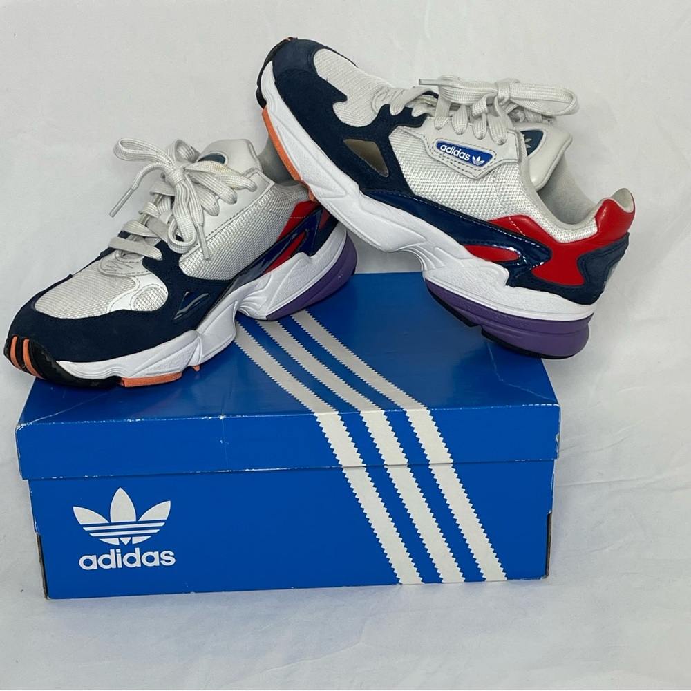 Size 7.5 - Adidas Falcon Crystal White Navy 2018 CG6246